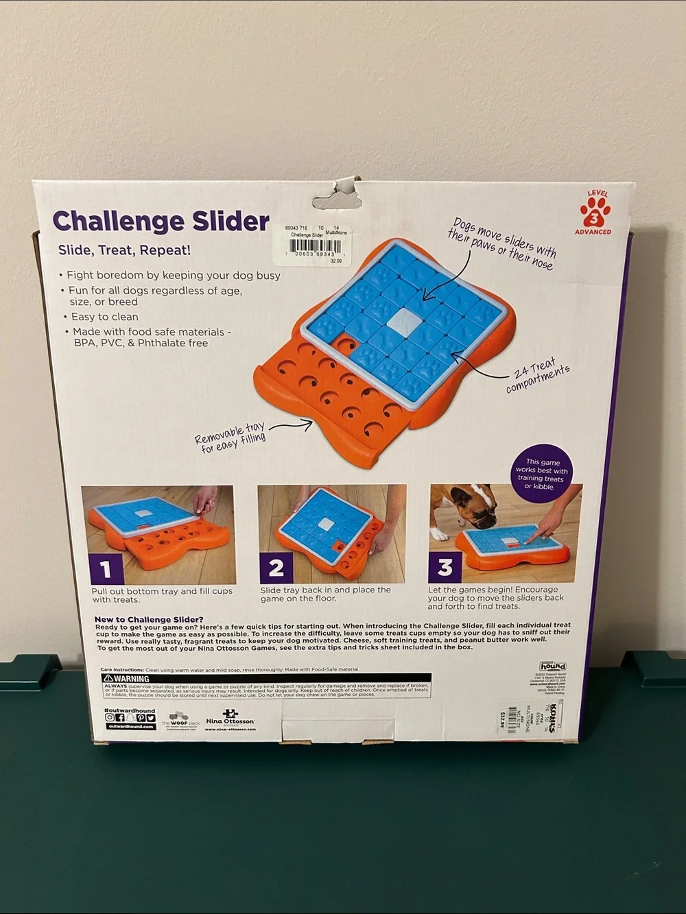 Outward Hound Challenge Slider Dog Puzzle Toy - Blue & Orange